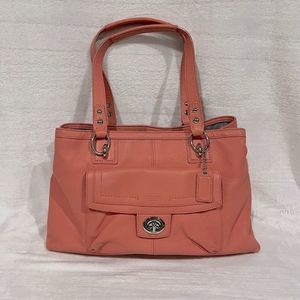 COACH Penelope Pebbled Leather Carryall Shoulder Bag Coral Pink